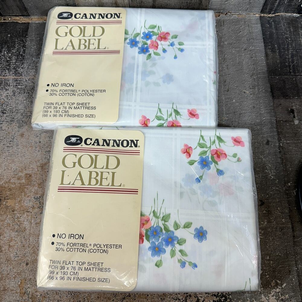 2 Vintage NOS Cannon Gold Label Serenade Floral Twin Flat Sheet No Iron